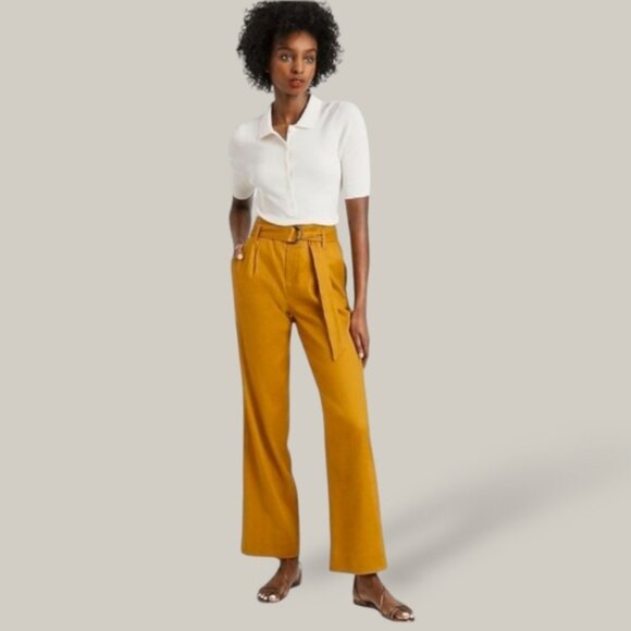 Banana Republic High-Rise Wide-Leg Mustard Linen-Cotton Pant - Picture 1 of 13